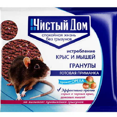 Гранулы от крыс и мышей с запахом ореха (Чистый дом), 100г